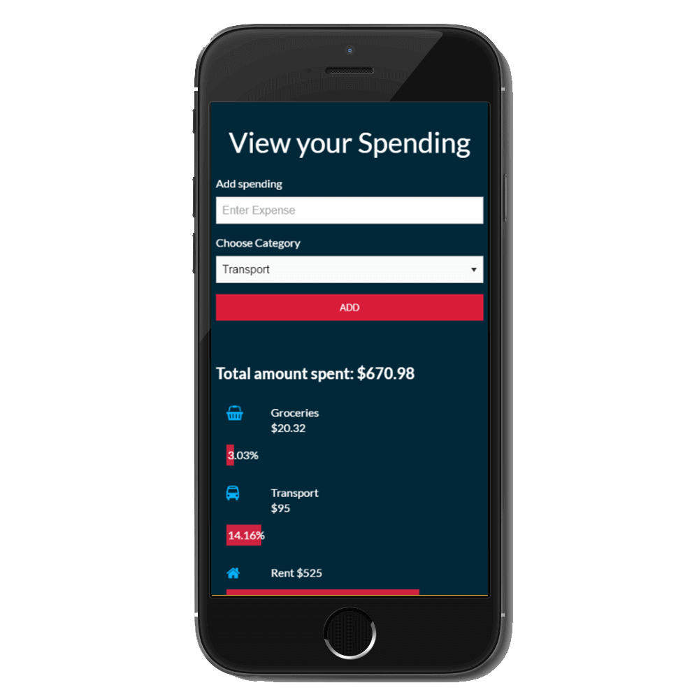 Budget app mobile mock